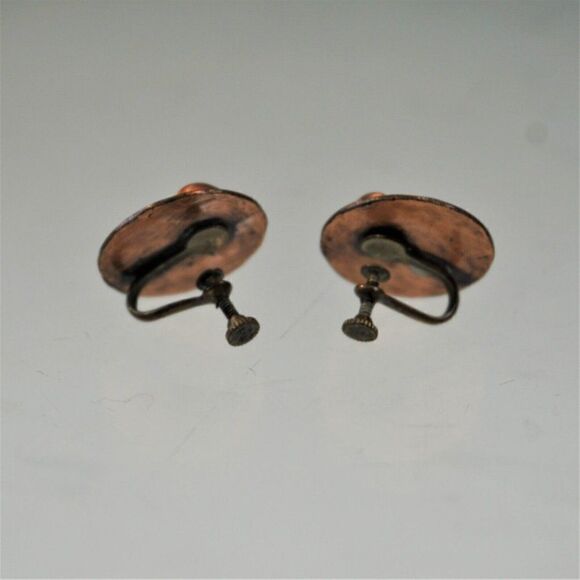 Vintage Copper Screw Back Earrings Middle East Theme Egyptian Revival - Picture 5 of 6